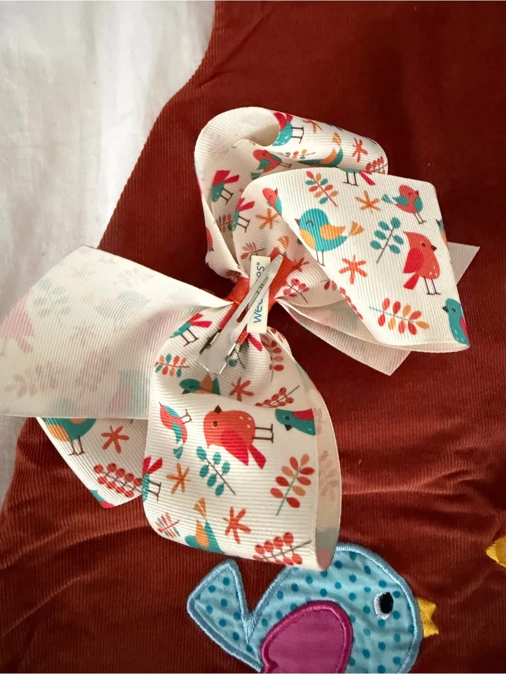 Mulberry St. Corduroy Reversible Set w Bow - Wee Ones, Fall, Birds, Ric rac